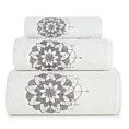 Zestaw ręczników bawełnianych na prezent 3 szt kolor kremowy,grafitowy z haftowanym motywem lotosu 380g/m2 LOTUS Eurofirany