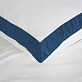 Pościel 220x200 cm bawełniana z makosatyny kolor biały, granatowy z kontrastującą kantą Reina Line Eurofirany