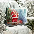 Poszewka na poduszkę 45x45 cm welwetowa zdobiona uroczym motywem świątecznym czerwono, niebieska Eurofirany