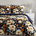 Pościel 160x200 cm bawełna ranforce kolor granatowy, pomarańczowy z motywem kwiatów FIORA Eurofirany