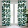 Zasłona biało, zielona z błyszczącym wzorem egzotycznych liści z welwetu 140x270 cm taśma DAVOS  Eurofirany