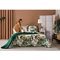 Pościel 160x200 cm z satyny bawełnianej kolor zielony, biały z botanicznym wzorem SPRING 43 Eurofirany