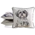 Poszewka na poduszkę 45x45 cm welwetowa biało, szara z motywem psa ANIMAL 85 Eurofirany