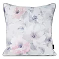 Poszewka na poduszkę 45x45 cm welwetowa z nadrukiem pastelowych kwiatów i ozdobną kontrastującą wypustką kremowo, różowa VELVET 148 EUROFIRANY PREMIUM