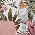 Narzuta zielono, różowa 170x210 cm z nadrukiem egzotycznych roślin i papug PARROT DESIGN 91 Eurofirany