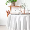 Obrus okrągły biały średnica 120 cm ELIZA zdobiony srebrną błyszczącą nicią z elegancką listwą