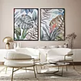 Obraz nadruk na płótnie egzotyczne liście z akcentami złota i srebra