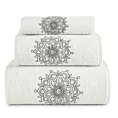 Zestaw ręczników bawełnianych na prezent 3 szt kolor biały,grafitowy z haftowanym motywem kwiatów 380g/m2 ROSETTE Eurofiarny