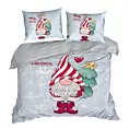 Pościel świąteczna 160x200 cm kolor jasnoszary, czerwony z nadrukiem uroczego skrzata BEINER Eurofirany