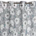 Zasłona popielato, biała w kwiaty o płóciennym splocie 140x250 przelotka FABIA Eurofirany