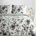 Pościel 160x200 cm z satyny bawełnianej kolor biało, stalowy z motywem kwiatów SPRING 67 Eurofirany