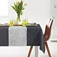 Komplet obrus z bieżnikiem stalowo, srebrny 140x220/33x220 cm ANITA 6 zdobiony subtelnym wzorem liści