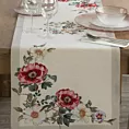 Bieżnik na stół naturalno, czerwony 45x140 cm gobelinowy z motywem kwiatowym