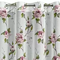 Zasłona biało, różowa z etaminy zdobiona nadrukiem pnących kwiatów 135x250 cm przelotki - RUTH Eurofirany