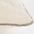Poszewka na poduszkę 43x43 cm lniana z dodatkiem bawełny z pasmanterią z ozdobnymi cyrkoniami na brzegach kremowa LEN Eurofirany