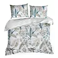 Pościel 220x200 cm z satyny bawełnianej kolor biały, zielony z botanicznym wzorem SPRING 52 Eurofirany