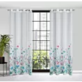Zasłona biało, niebieska z nadrukiem malowanych kwiatów z etaminy 140x250 cm przelotka LILIAN Eurofirany