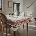 Obrus naturalno, różowy 100x100 cm gobelinowy zdobiony motywem kwiatów