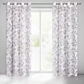 Firana biało, fioletowa półprzezroczysta z lekkiej matowej etaminy z nadrukiem kwiatów 140x250 cm przelotka FIONA Eurofirany