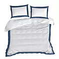 Pościel 220x200 cm bawełniana z makosatyny kolor biały, granatowy z kontrastującą kantą Reina Line Eurofirany