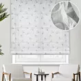 Roleta rzymska biało popielata z eleganckiej etaminy w drukowany, modny, botaniczny wzór