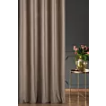 Zasłona szyta na przelotkach jasnobrązowa z miękkiej półmatowej tkaniny welwetowej