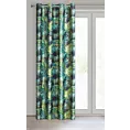 Zasłona czarno, zielona z błyszczącym wzorem egzotycznych liści z welwetu 140x250 cm przelotka DAVOS  Eurofirany
