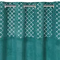 Zasłona turkusowo, srebrna z ozdobnym pasem z geometrycznym nadrukiem w górnej części z welwetu 140x250 cm przelotka HAZEL Eurofirany