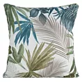 Poszewka na poduszkę 45x45 cm z tkaniny wodoodpornej na taras oraz balkon zdobiona nadrukiem egzotycznych liści beżowo, turkusowa GARDEN 6 Eurofirany