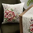 Poszewka na poduszkę 45x45 cm z grubszej tkaniny gobelinowej z nicią szenilową z motywem kwiatów czerwono, naturalna Eurofirany