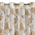 Zasłona biało, beżowa zdobiona nadrukiem róż z dodatkiem złota z etaminy 140x250 cm złote przelotki - MELA Eurofirany