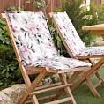 Poduszka na krzesło 45 x 90 x 3 cm wodoodporna kremowo, różowa zdobione roślinnym wzorem GARDEN Eurofirany