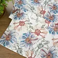 Bieżnik na stół biało, niebieski 40x140 cm z tkaniny strukturalnej FLORE 7 z nadrukiem barwnych kwiatów