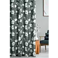 Zasłona szyta na taśmie fala grafitowo kremowa z miękkiej, welwetowej tkaniny, z nadrukowanym dużym wzorem kwiatowym