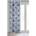 Dekoracja okienna biało, zielona z półprzezroczystej tkaniny z motywem egzotycznych roślin ze srebrnymi akcentami 140x250 cm przelotka MALIBU Eurofirany