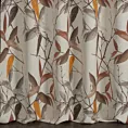 Zasłona szyta na taśmie fala brązowo kremowa z tkaniny o naturalnym splocie z dodatkiem lnu, zdobionej nadrukiem w kształcie liści