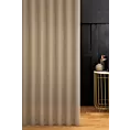 Firana szyta na tunelu ciemnobeżowa z miękkiej tkaniny o lekkim splocie i delikatnym połysku, wykończona obciążnikiem