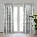 Zasłona biało, niebieska z tkaniny zaciemniającej zdobiona nadrukiem roślinnym 135x250 cm przelotki - ASHLEY Eurofirany