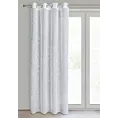 Dekoracja okienna biało, srebrzysta z etaminy zdobiona błyszczącym nadrukiem roślinnym 140x250 cm przelotka JUNI Eurofirany