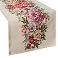 Bieżnik na stół 45x140 cm naturalno, różowy gobelinowy zdobiony motywem kwiatów