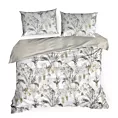 Pościel 160x200 cm z satyny bawełnianej kolor biały, stalowy z nadrukiem botanicznym SPRING 49 Eurofirany