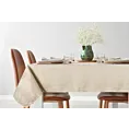 Obrus beżowy 140x300 cm żakardowy ALINA z subtelnym delikatnym wzorem przecierki