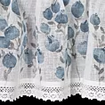Zazdrostka biała z etaminy z malarskim nadrukiem niebieskich kwiatów i bawełnianą koronką 150x30 cm tunel POLA  Eurofirany