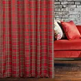 Zasłona szyta na taśmie fala czerwona z tkaniny gobelinowej o wzorze w kratę