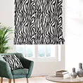 Roleta rzymska biało czarna z miękkiej tkaniny z nadrukiem, wzór w zebrę