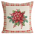 Poszewka na poduszkę 45x45 cm bawełniana, gobelinowa z mieszanki włókien zdobiona motywem gwiazdy betlejemskiej naturalno, czerwona GOB Eurofirany