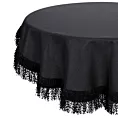 Obrus okrągły czarny średnica 120 cm JASPER zdobiony puszystymi frędzlami EUROFIRANY PREMIUM