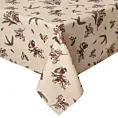 Obrus świąteczny 140x220 cm beżowo, brązowy bawełniany zdobiony zimowym nadrukiem MELODY Eurofirany