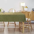Obrus szyty zielony z tkaniny zaciemniającej typu dimout o naturalnym splocie, z efektem melanżu