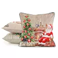 Poszewka na poduszkę 45x45 cm welwetowa zdobiona uroczym motywem świątecznym beżowo, czerwona Eurofirany